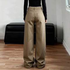 Cyflymder  Khaki Jeans Women Basic Straight-Leg Denim Long Pants Y2K Streetwear 90s Loose Trousers Spring All match Outfit Casual