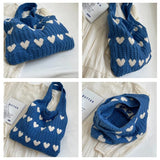 Cyflymder Heart Knit Women's Bag Knitted Eco Bag Korean Fashion Shopping Y2K Crochet Rope Shoulder Bag Female Knitting Handbag Tote Bags