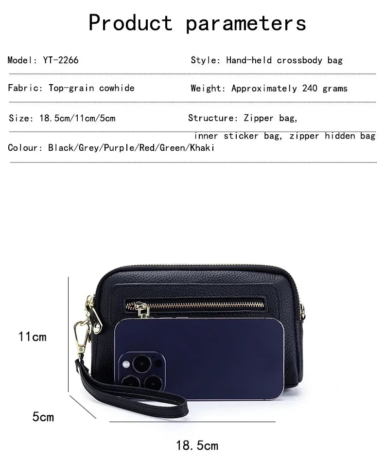 Cyflymder  Genuine Leather ladies Clutch wallet Wrist purse Cowhide Women Shoulder Bag Fashion Crossbody Bag for ladies Cell phone bag