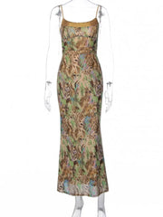 Cyflymder  Summer Floral Print Plunge Maxi Dress Outfits Sexy Backless Fairy Sun Spaghetti Strap Dress Vacation Beachwear Vestido Coquette