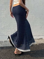 Cyflymder  Casual Dot Printed Mesh Skirts See Through Slim Mid-Waisted Straight Skirts Women 2025 Summer Fashion Holiday Streetwear