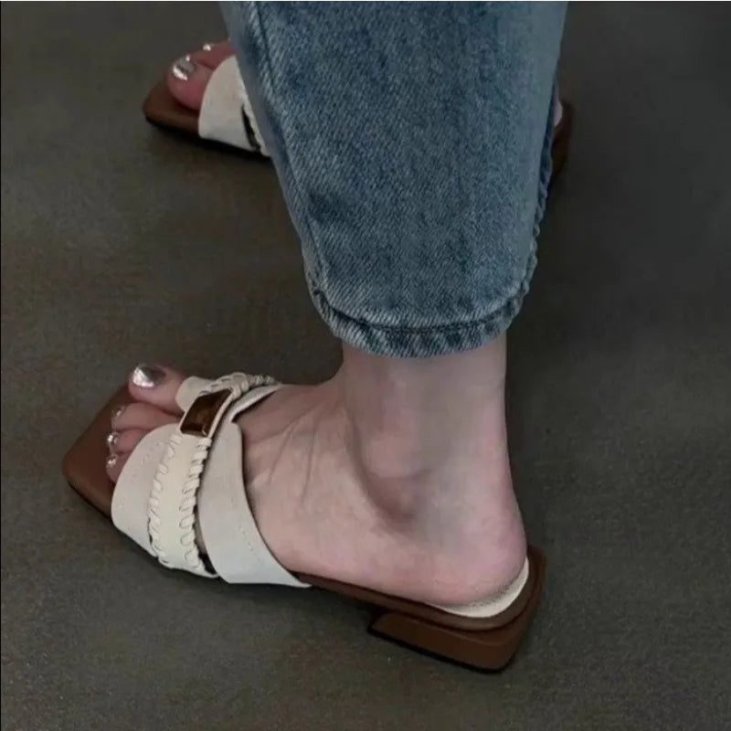 Cyflymder  Handmade  Leather Bottom Slippers Women's Summer Outdoor Wearable Slides Style Design Sensation Small