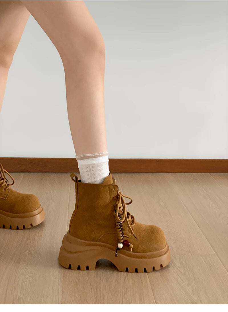 Cyflymder  British style Height Increase  Women Ankle Boots Fashion Non Slip Ladies Platform Mordern Booties
