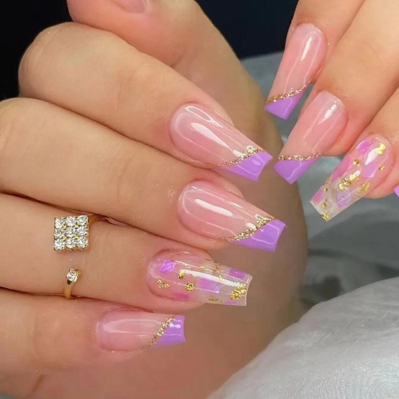Cyflymder  24Pcs Fake Nails Press On Supplies False Charms Tips For ABS Nail Art And Decorations Manicure Extension Contains Jelly Gel