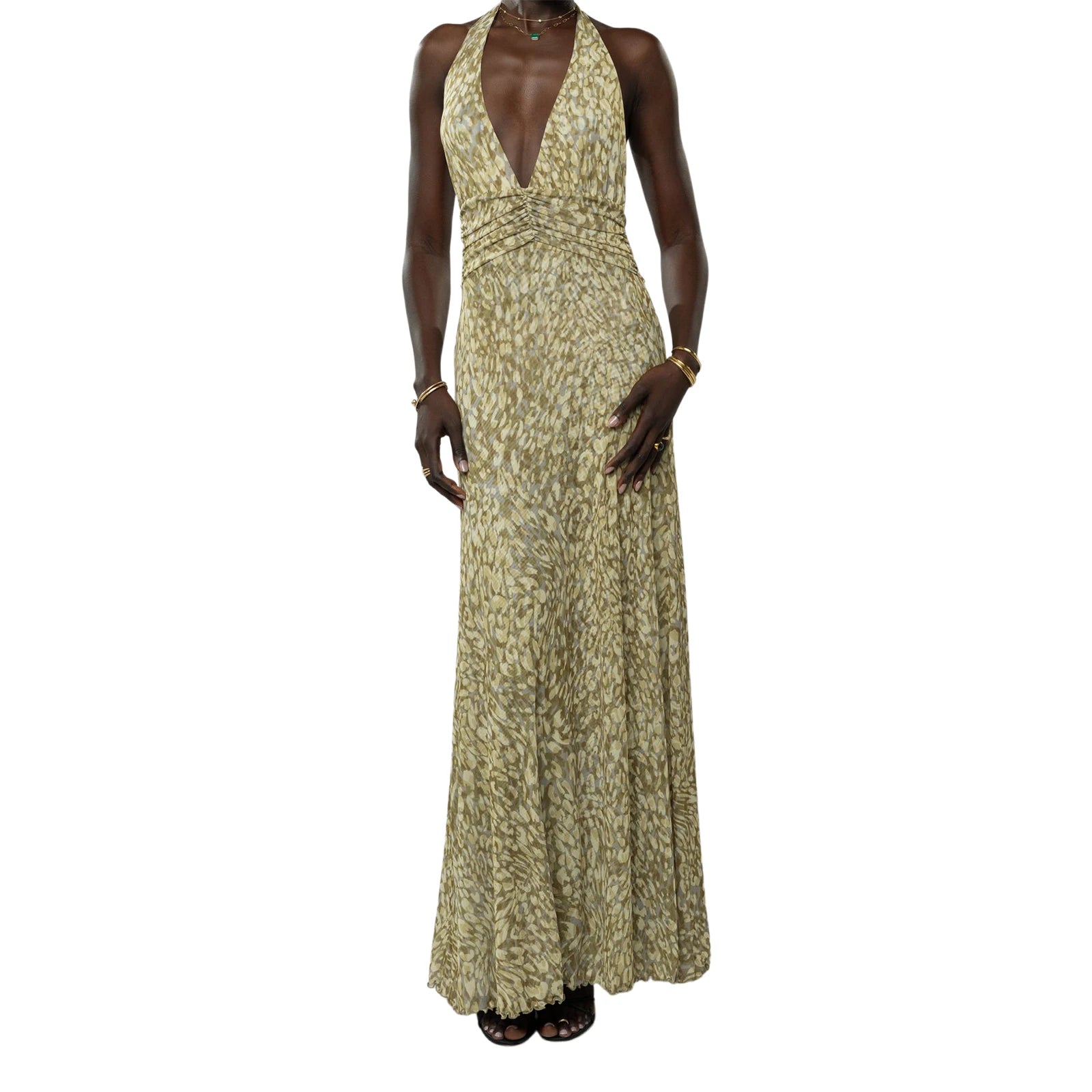 Cyflymder  Elegant Floral Print Maxi Dress Sleeveless Halter Neckline with Open Back Women s Summer Party Gown in Polka Dot Pattern