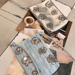 Cyflymder   Casual Denim Crossbody Bag Women's Single Shoulder Outdoor Travel Small Satchel Embroidery Rivet Street Trend Soft