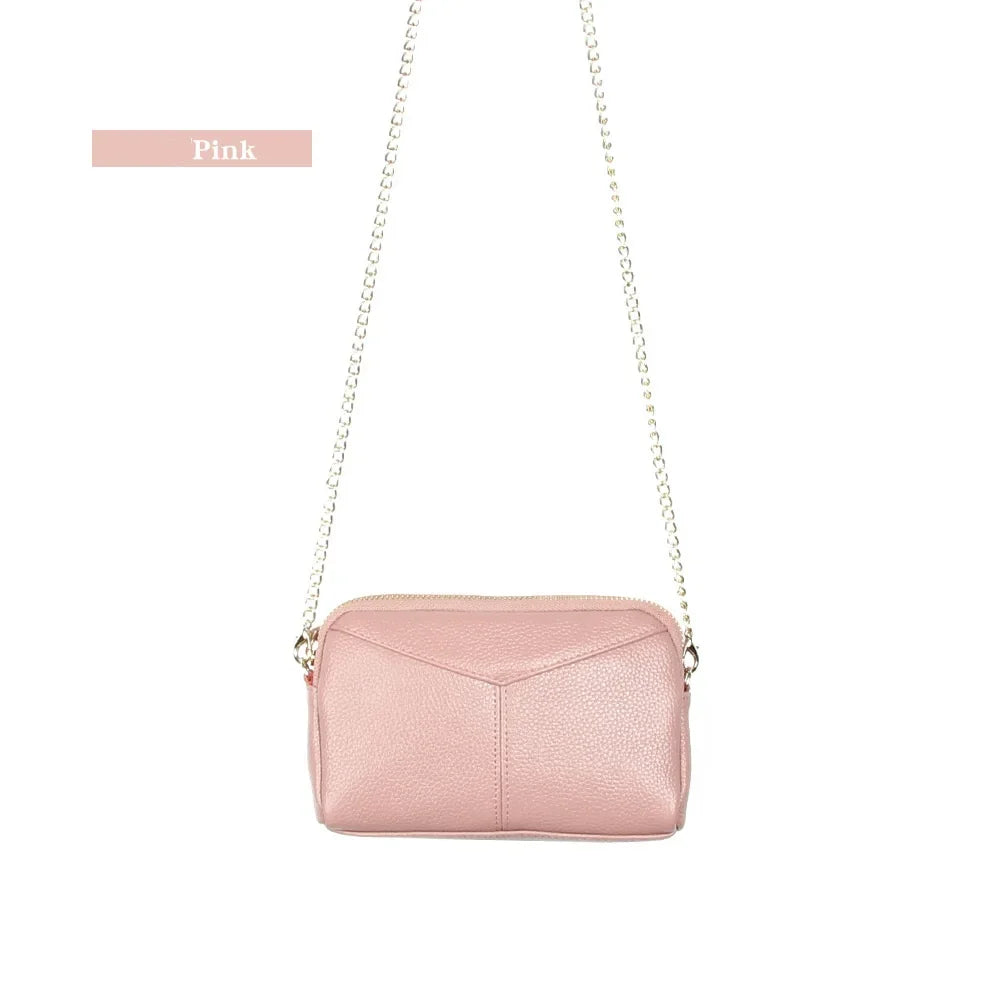Cyflymder  Genuine Leather Women Wallet Long Zipper Wristlet Bag Chain messenger bag for female Cowhide Coin Purse Mobile phone bags