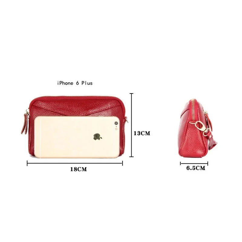 Cyflymder  Genuine Leather Women Wallet Long Zipper Wristlet Bag Chain messenger bag for female Cowhide Coin Purse Mobile phone bags