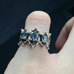Cyflymder  Vintage Distressed Heart-shape Zircon Metal Ring Retro Trendy Dark Goth Medieval Style Adjustable Unisex Rings for Couple Friend