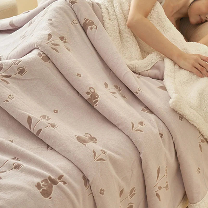 Cyflymder  European 3D Carved Milk Velvet Winter Blanket Thickened Lamb Wool Blanket for Living Room Sofa Soft Warm Nap Quilt for Office