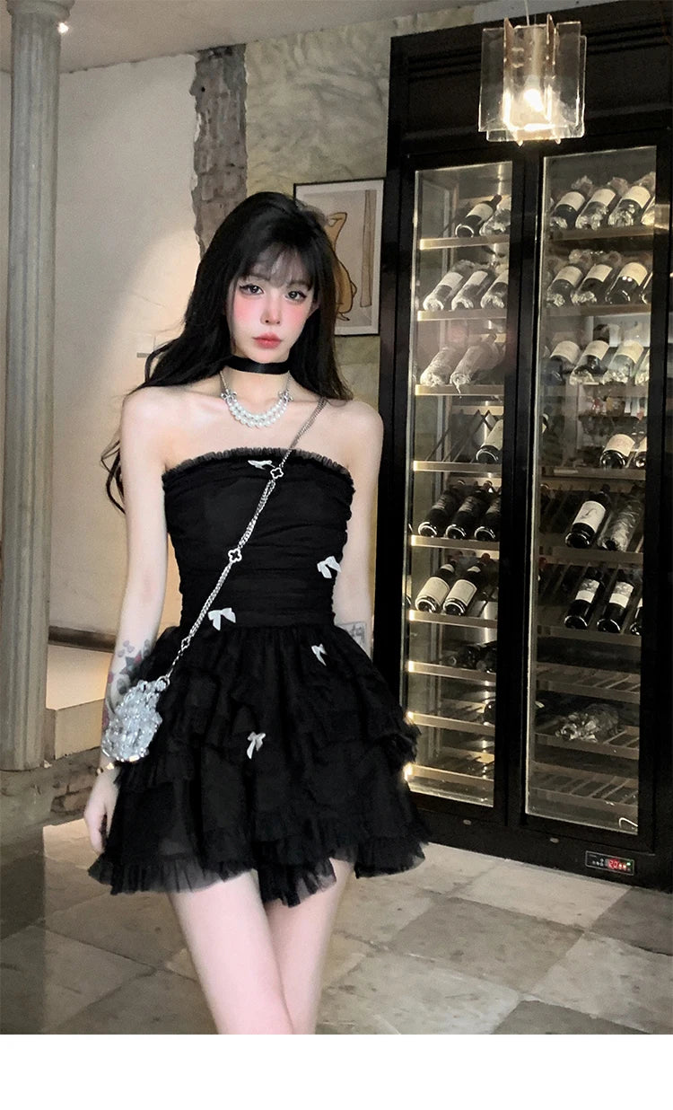 Cyflymder  Summer French Vintage Sweet Dresses Female Kawaii Y2K Fashion Fariy Mini Dress Korean Party Ruffles Puff Sleeve Cake Dress