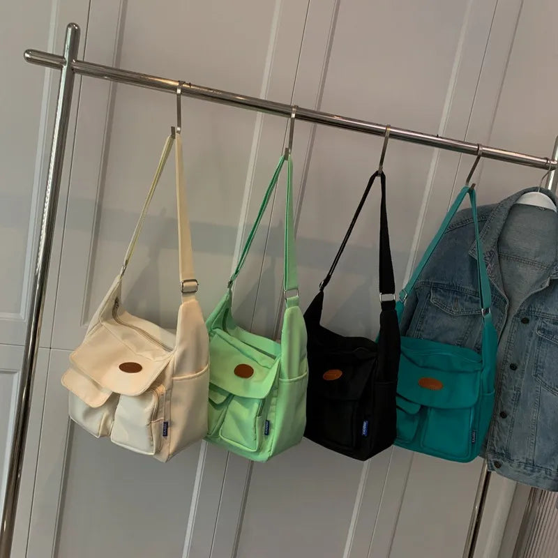 Cyflymder Fashion Women Shoulder Bag Trendy Canvas School Bags For Girls Multiple Pockets Travel Crossbody Bags Waterproof Messenger Bags