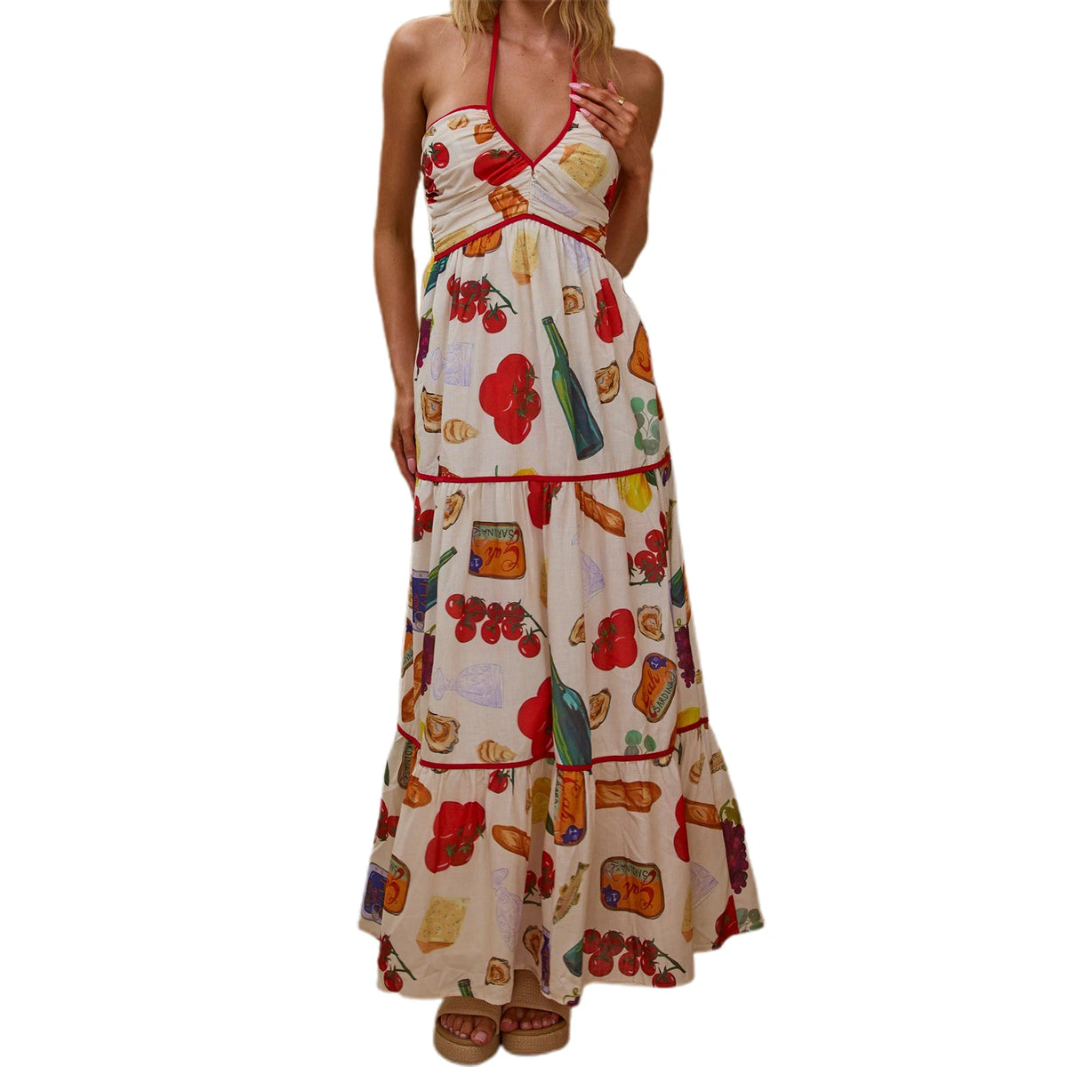 Cyflymder  Elegant Floral Print Off Shoulder Maxi Dress with Ruffle Hem and Smocked Back for Women s Summer Fashion