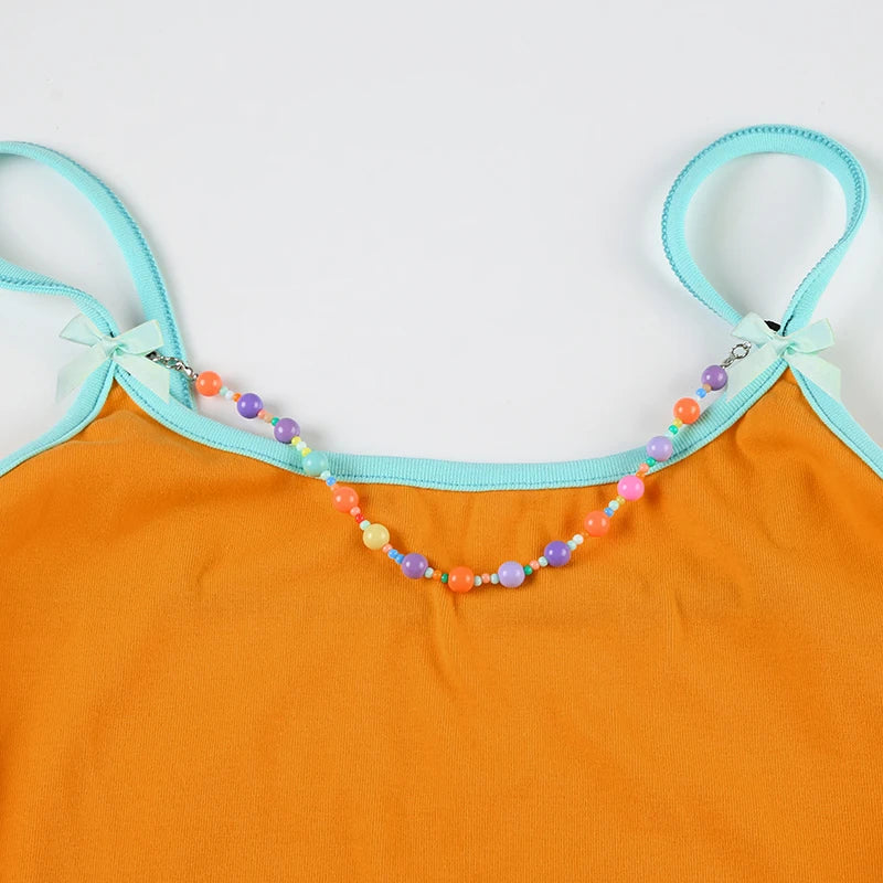 Cyflymder  Basic Sexy Slim Camis Tops Casual Bow Beads Slash Neck Sleeveless Tank Tops Women 2025 Summer Fashion Streetwear Ladies