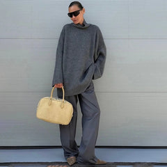 Cyflymder  Turleneck Knitted Sweater Women's Solid Loose Fashion Pullover Sweater Autumn Winter Warm Female Casual Gray Top Female