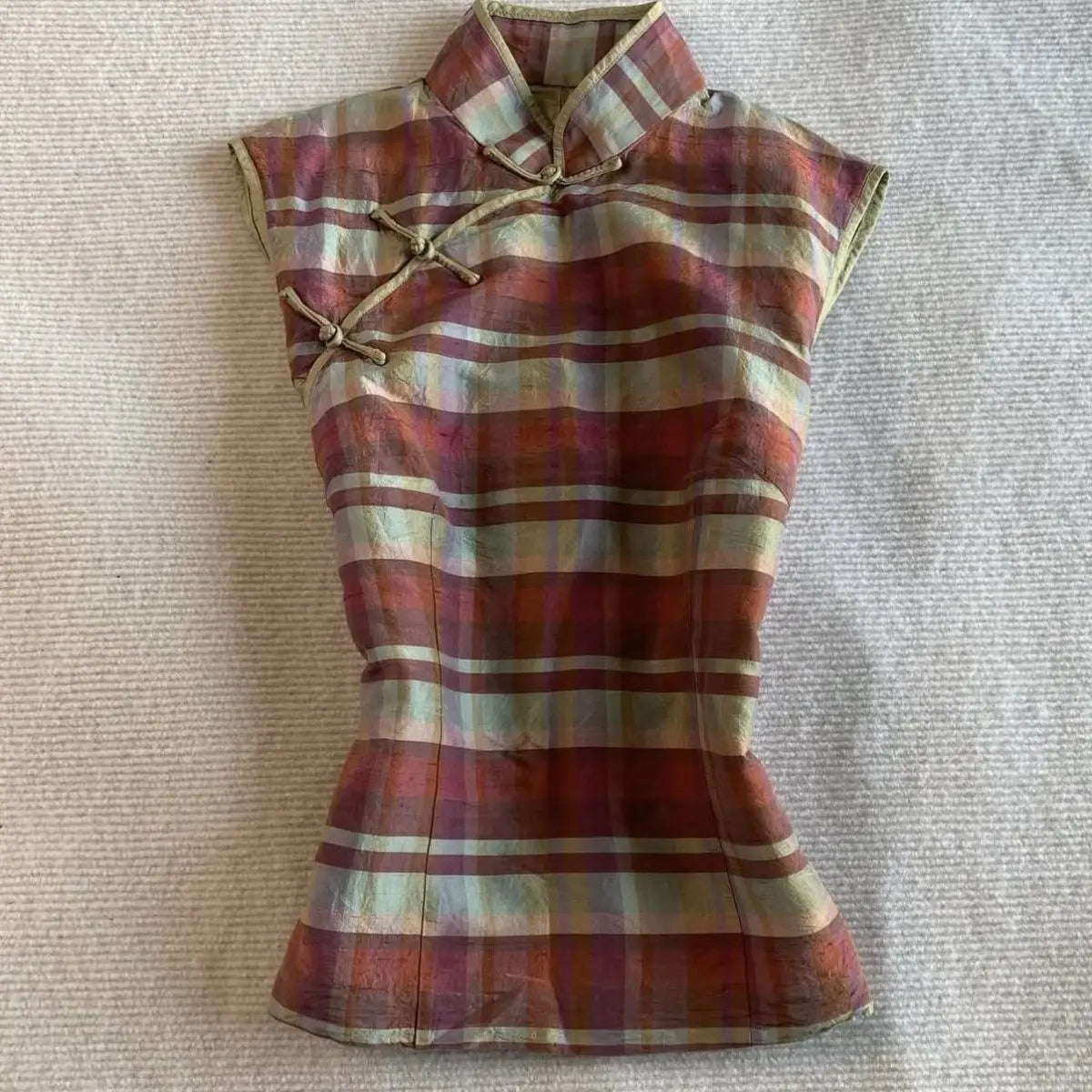 Cyflymder  Vintage T-shirt Y2k 2000s Woman Clothes Slim Chic Crop Top Streetwear Plaid Cheongsam Tank Top Harajuku Punk Basics Summer Tees
