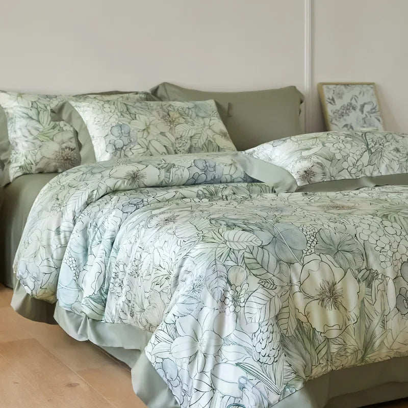 Cyflymder  New Flower Printed Cooling Quilt Set High Quality Ice Feeling Silky Comfort Set Skin Friendly Summer Bedding Set for Adults