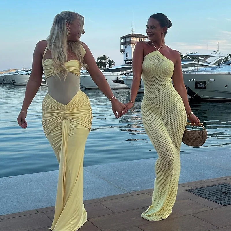 Cyflymder  Sexy Party Women Dress Halter Sleeveless Backless Slim Hip Package Maxi Slid Female Dresses 2025 Evening Elegant Chic Lady Robe