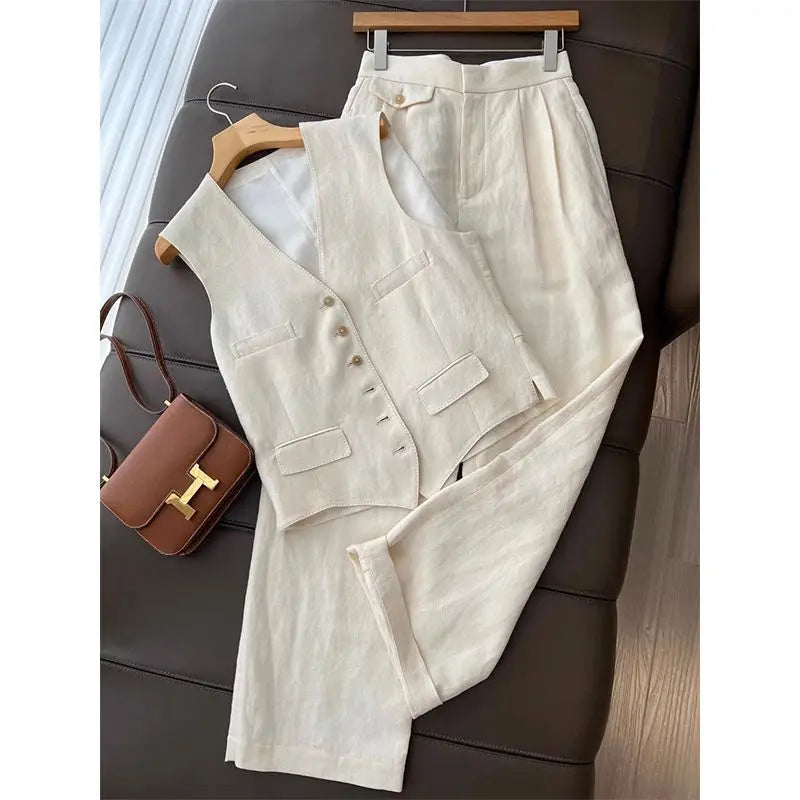 Cyflymder  New Korean style fashion design temperament  vest  wide-leg pants two-piece suit