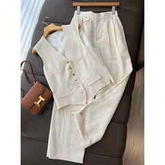 Cyflymder  New Korean style fashion design temperament  vest  wide-leg pants two-piece suit