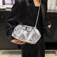 Cyflymder Small Luxury Design Women's Leather Silver Cloud Bag Female Gold Crossbody Bag Ladies Party Clutch Purse Female Handbags