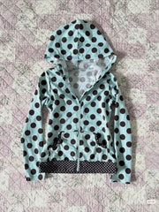 Cyflymder  Y2K Light Blue Polka Dot Hooded Zip Up Hoodie Women Slim Hem Retro Thin Jacket Spring Autumn