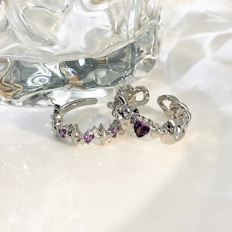 Cyflymder Vintage Crystal Star Adjustable Ring Fashion Shiny Irregular Purple Rhinestone Couple Rings For Women Men Lover Y2k Jewelry
