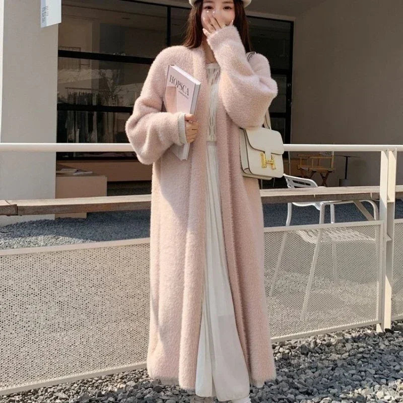 Cyflymder Elegant Sweet Long Sweater Cardigan Women Korean Style Sweaters Coat Autumn Winter Solid Loose Casual Vintage Cardigan