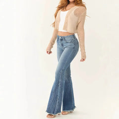 Cyflymder  Autumn/winter Vintage Comfortable Stretch Jeans, Women's High-waisted Slim-fit Denim Slightly Flared Pants with Rough Selvedge