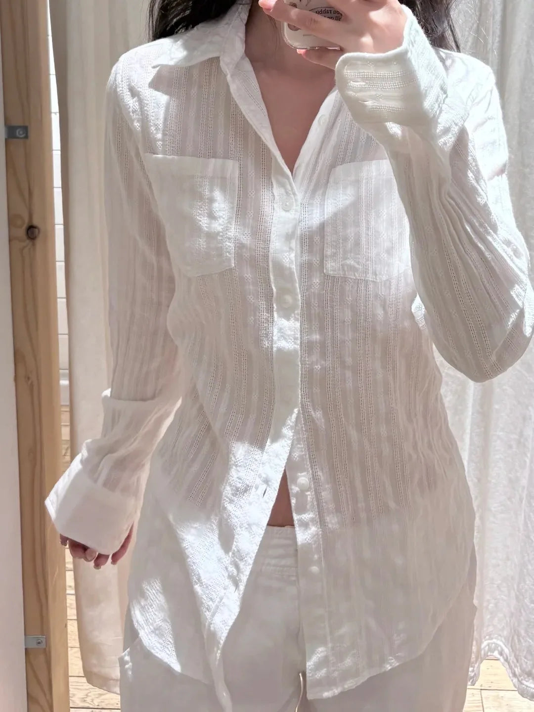 Cyflymder  Linen Cotton Collar Buttons Blouse T-shirts Women Slim Casual White Long Sleeve Tees Girls Sweet Cute Preppy Style Y2K Crop Tops