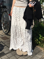 Cyflymder  Sweet Patchwor Lace Ruched A-Line Skirts Holiday Casual Mid-Waisted Maxi Skirts Women Summer Fashion Streetwear