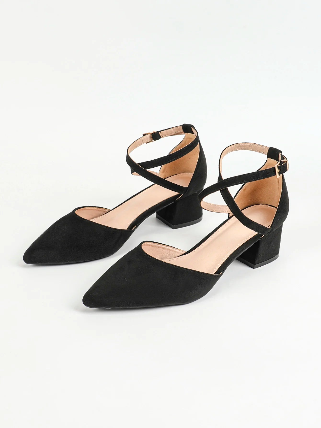 Cyflymder  Women's Pointed Toe Low Chunky Heels Pump Shoes, Comfortable Heels for Women, Chunky Ankle Strap Dress Pumps Shoes for Wedding O