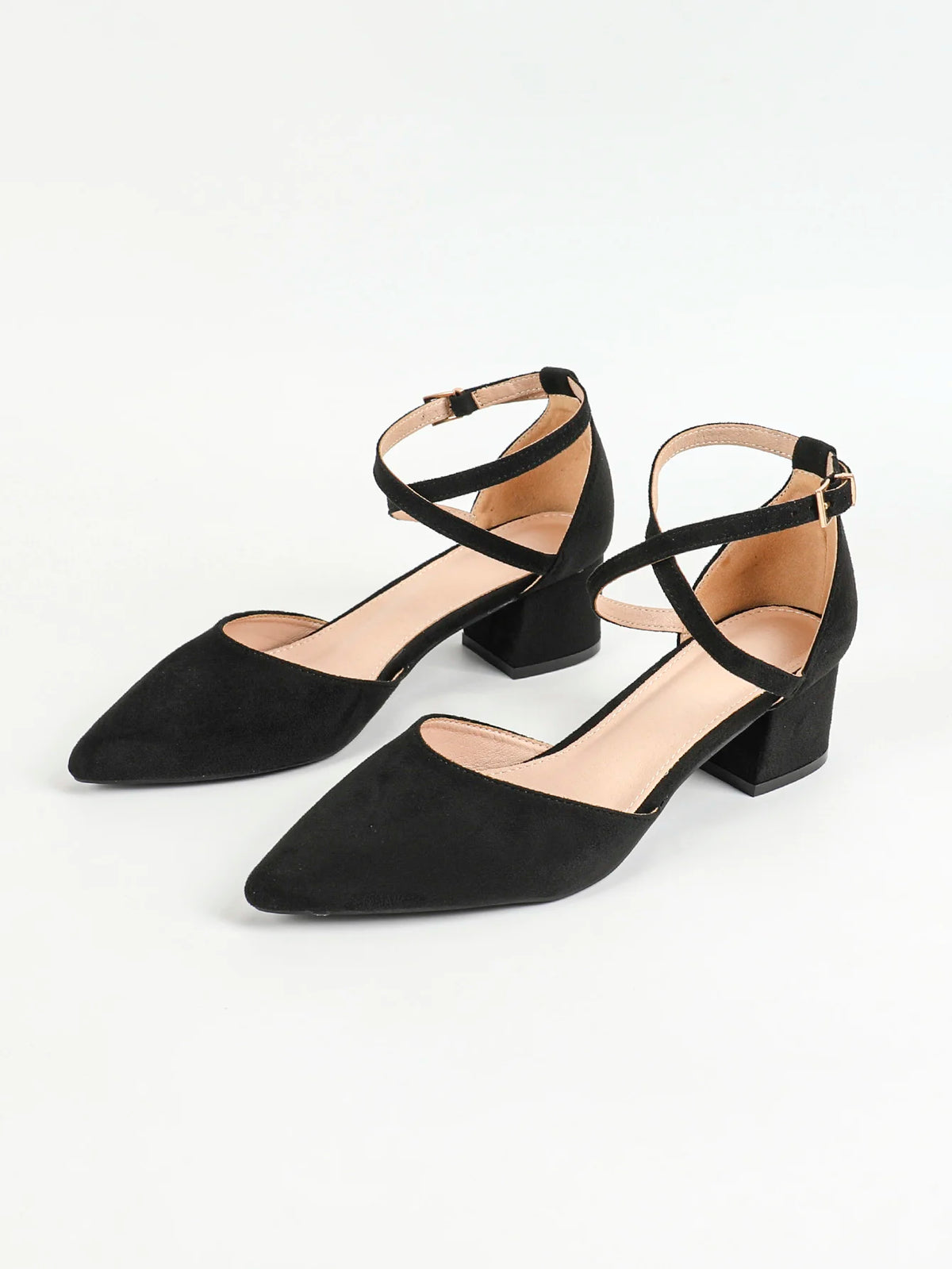 Cyflymder  Women's Pointed Toe Low Chunky Heels Pump Shoes, Comfortable Heels for Women, Chunky Ankle Strap Dress Pumps Shoes for Wedding O