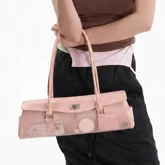 Cyflymder  Korean Jelly Flap Lock Handbag Women Pink Transparent PVC Large Capacity Shoulder Bags Ladies Sweet Cute Versatile Underarm Bag