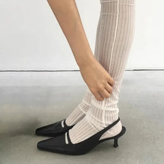 Cyflymder  Summer Pointed Toe Women Sandals Black Fashion Shallow Singbacks Shoes Design Style Low Heels Banquet Party Sandals