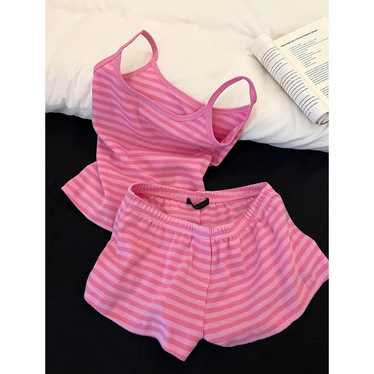 Cyflymder  Sweet and Gentle Wind Striped Suspenders Pajamas Women's Summer New Skin-friendly and Comfortable Suit Can Be Worn Outside