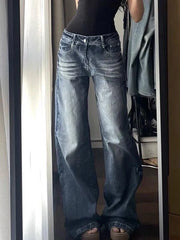 Cyflymder  Low-Waisted Wide-Leg Denim Strides for Women Raloph Classic Blue Casual Sle Summmer Faion High Street Skinny Length Trow