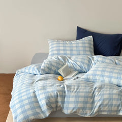 Cyflymder  100% Cotton Bedding set Check Pattern Duvet Cover Set with Pillowcase Japanese Style housse de couette Quilt Cover set King Size