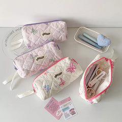 Cyflymder  1 Piece Korean Fashion Aesthetic Butterfly Pencil Case Print Floral Pink Purple Color Stationery Storage School Student Pen Bag