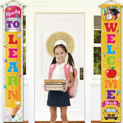 Lanfubeisi Back to School Decorations – 2PCS Welcome Back Banner 71x12 Inch Yellow First Day of School Sign for Porch Door Indoor Outdoor