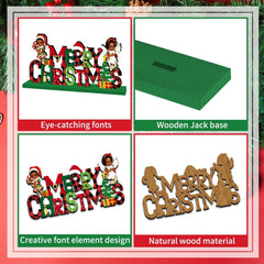Lanfubeisi Black Santa Christmas Wood Centerpiece Signs, 4 Pcs Rustic Plaid Holiday Table Decor