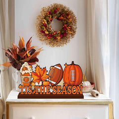Lanfubeisi Fall Decorations for Home，Fall Football Theme Wooden Table Centerpiece Tis the Season Sign 11.8x6 in, Autumn Harvest Thanksgiving
