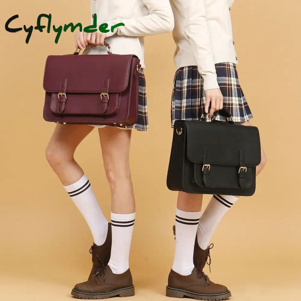 British Fashion Women Leather Handbag Briefcase Men Laptop Bag Girls Schoolbag Textbook Bags Boys