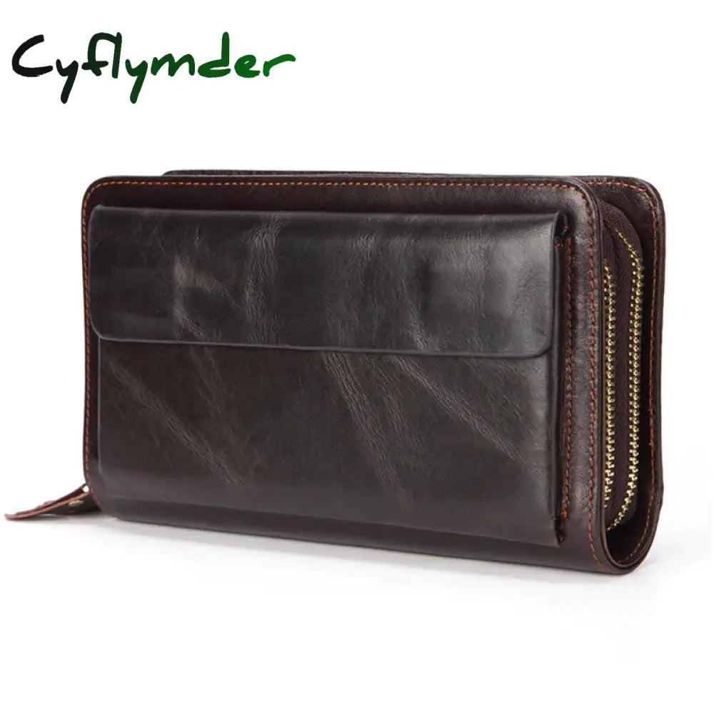 Business Genuine Leather Clutch Wallet Men Long Phone Bag Purse Male Large Size Handy Coin Card