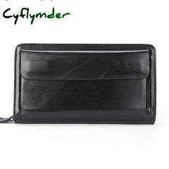 Business Genuine Leather Clutch Wallet Men Long Phone Bag Purse Male Large Size Handy Coin Card