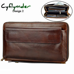 Business Genuine Leather Clutch Wallet Men Long Phone Bag Purse Male Large Size Handy Coin Card