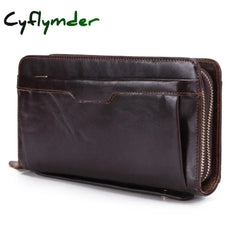 Business Genuine Leather Clutch Wallet Men Long Phone Bag Purse Male Large Size Handy Coin Card