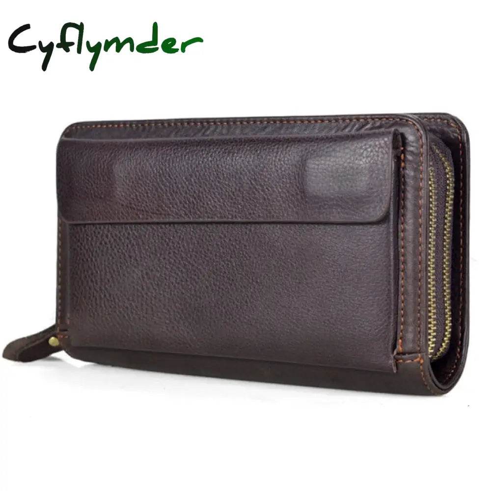 Business Genuine Leather Clutch Wallet Men Long Phone Bag Purse Male Large Size Handy Coin Card