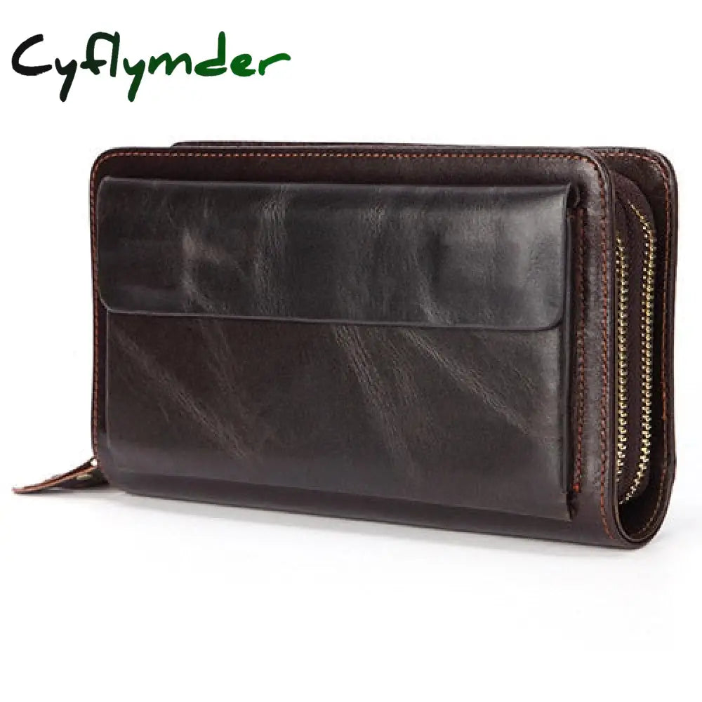 Business Genuine Leather Clutch Wallet Men Long Phone Bag Purse Male Large Size Handy Coin Card