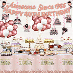 Lanfubeisi 40th Birthday Decorations for Women, 127Pcs Complete Party Supplies Set - Includes Banner Tablecloth Plates Cups Forks Napkins Cupcake Toppers Cake Toppers, Serves 20